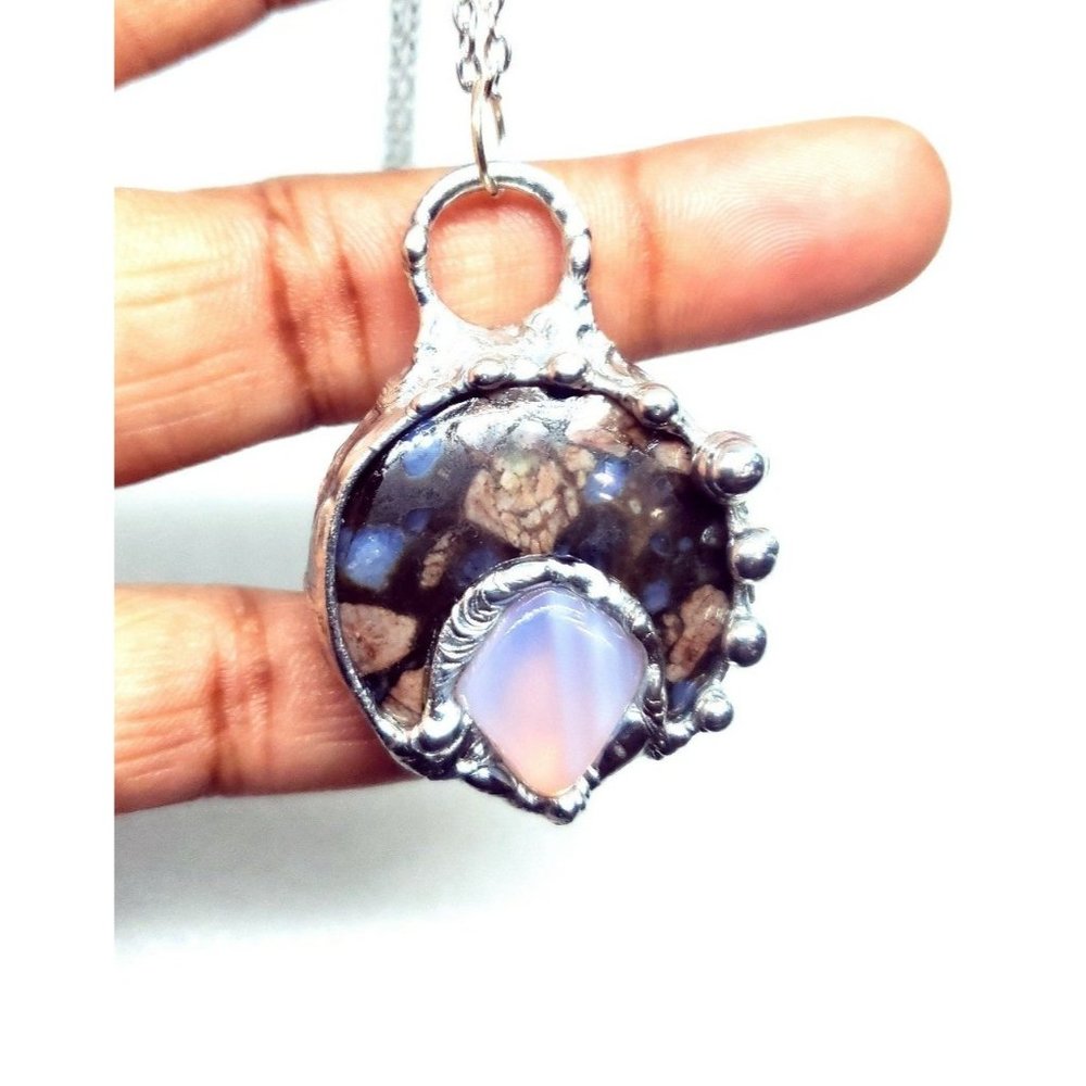 Opalite crystal moon necklace handmade